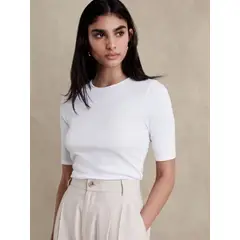 BANANA REPUBLIC - Polera Mujer Ribbed Elbow-Sleeve Blanco