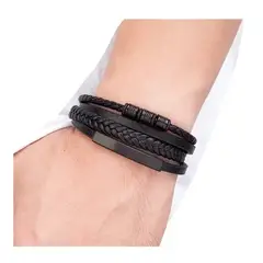 GENERICO - Pulsera De Cuero Hombre Y Mujer Elegante Y Juvenil Black Royal Madriz
