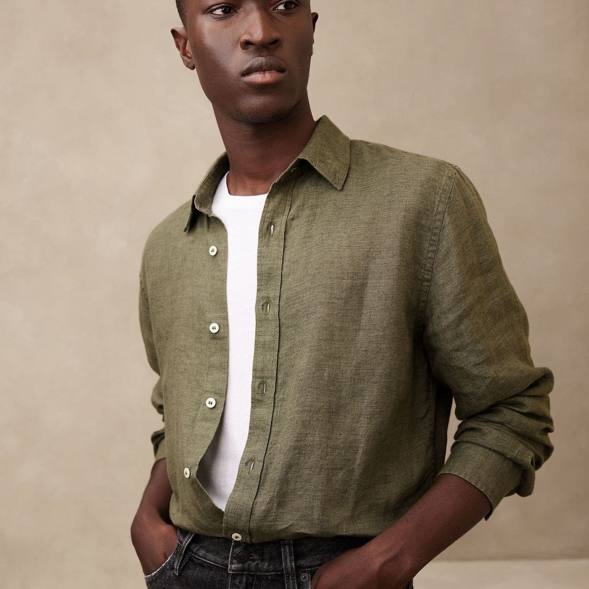 BANANA REPUBLIC - Camisa Hombre St Casual Linen Castello Verde Banana Republic