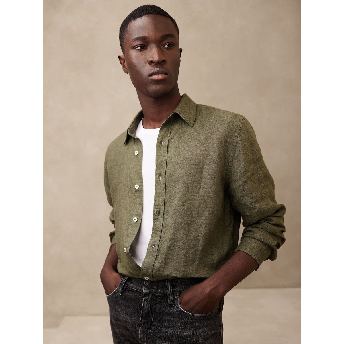 BANANA REPUBLIC - Camisa Hombre St Casual Linen Castello Verde Banana Republic