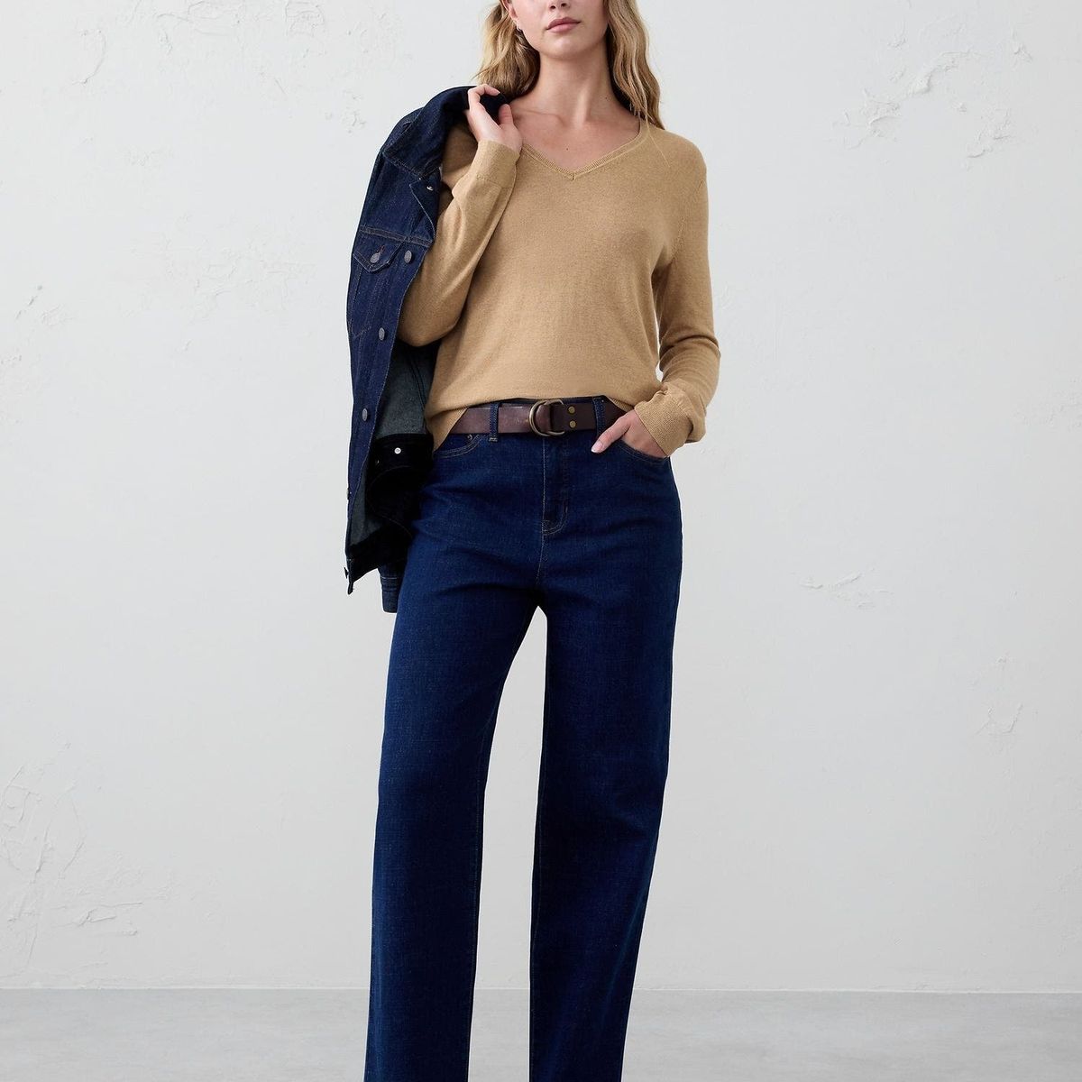 BANANA REPUBLIC - Sweater Mujer Forever V-Neck Café Banana Republic