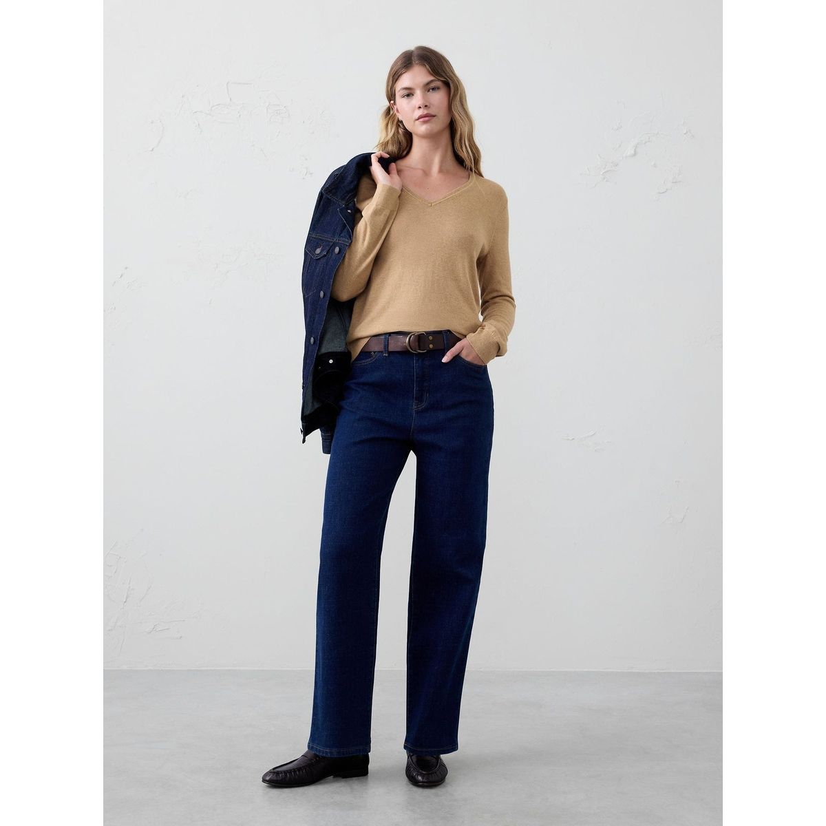 BANANA REPUBLIC - Sweater Mujer Forever V-Neck Café Banana Republic