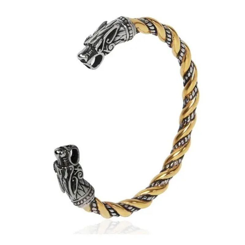 GENERICO - Pulsera Vikinga Dragon Nordico Titanio Gold Moda Royal madriz