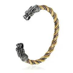 GENERICO - Pulsera Vikinga Dragon Nordico Titanio Gold Moda Royal madriz