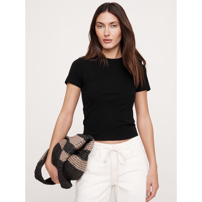BANANA REPUBLIC - Polera Mujer Refined Cropped Baby Negro Banana Republic
