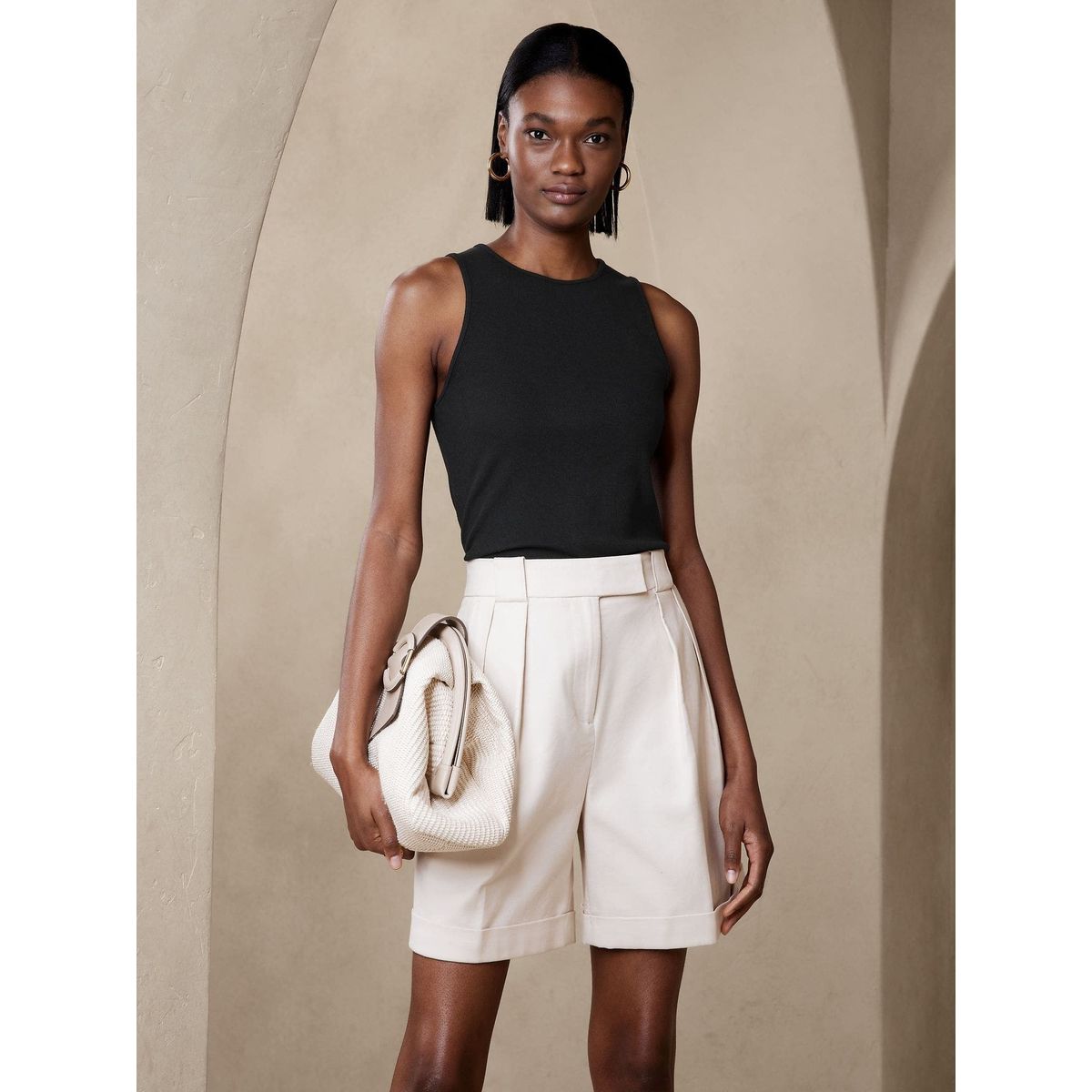 BANANA REPUBLIC - Polera Mujer Ribbed Cutaway Tank Negro Banana Republic