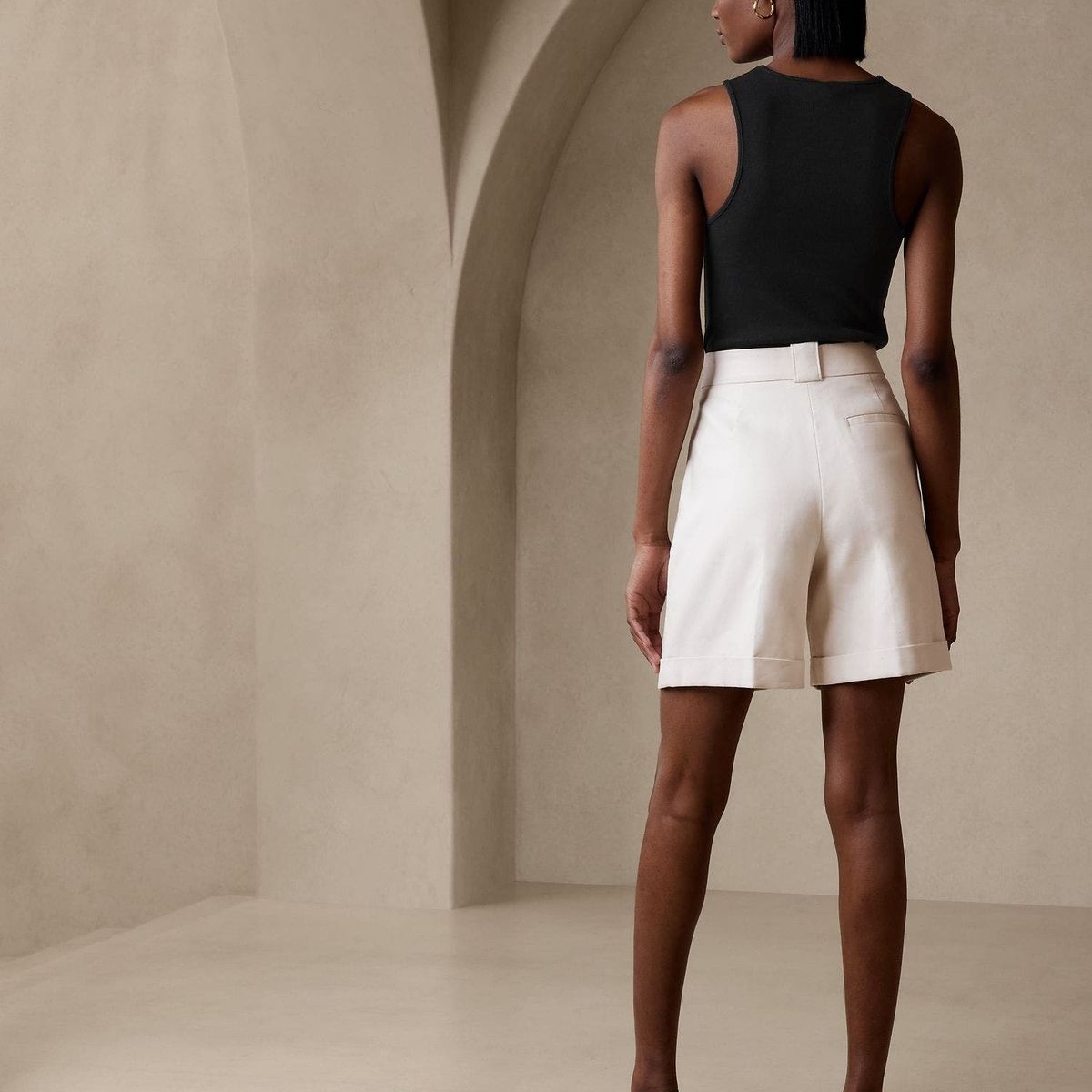 BANANA REPUBLIC - Polera Mujer Ribbed Cutaway Tank Negro Banana Republic