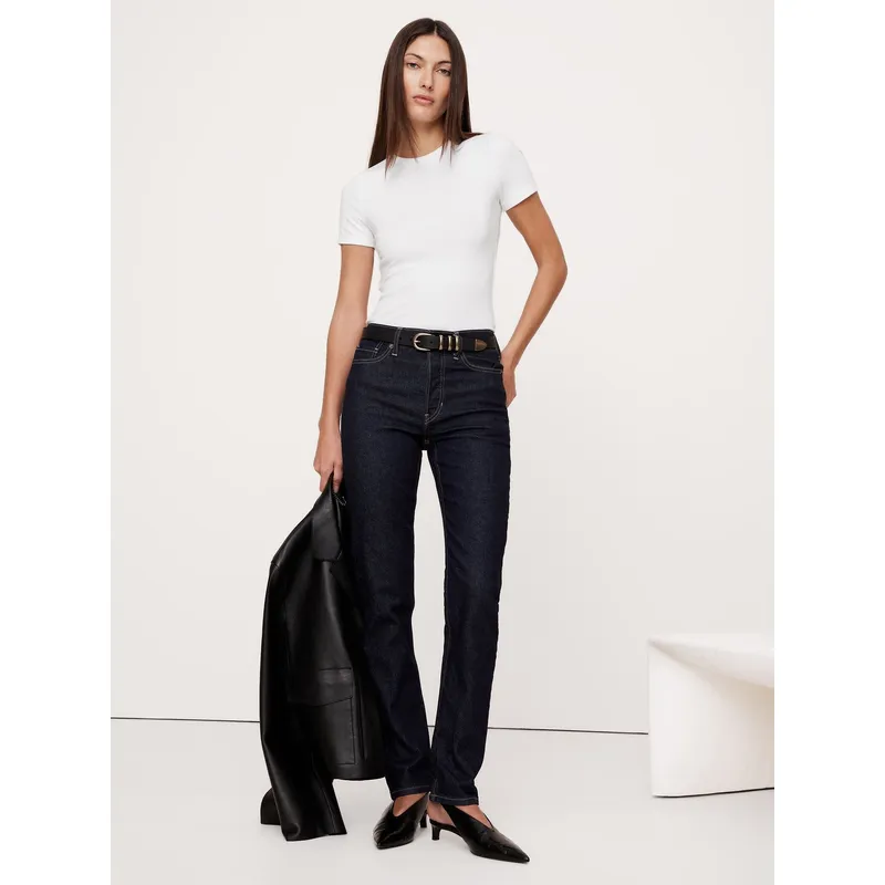 BANANA REPUBLIC - Polera Mujer Ribbed Baby Blanco Banana Republic