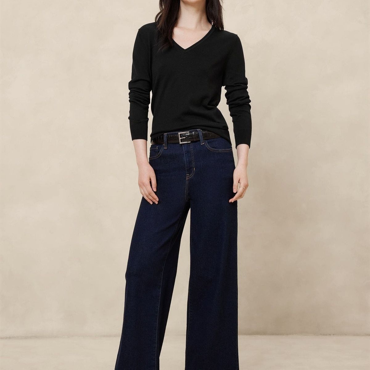 BANANA REPUBLIC - Sweater Mujer Forever V-Neck Negro Banana Republic