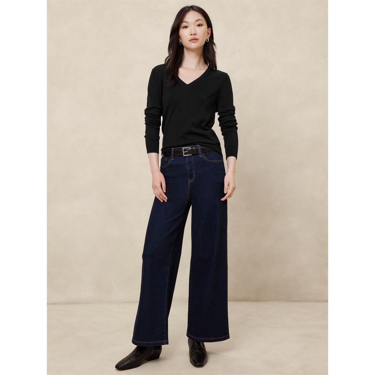 BANANA REPUBLIC - Sweater Mujer Forever V-Neck Negro Banana Republic