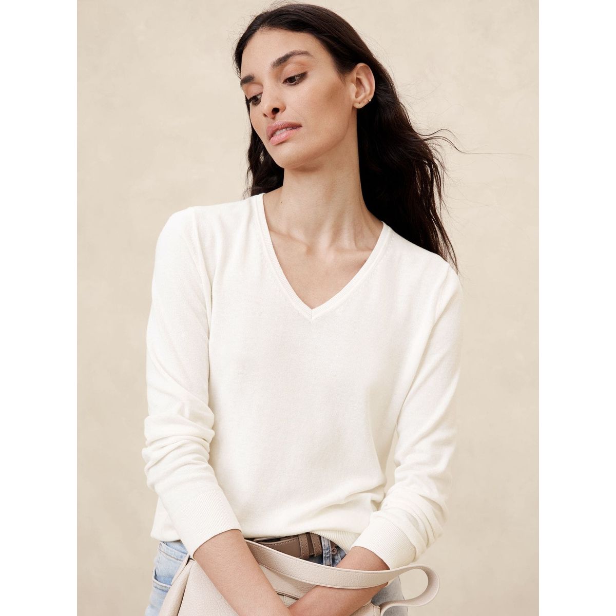 BANANA REPUBLIC - Sweater Mujer Forever V-Neck Blanco Banana Republic