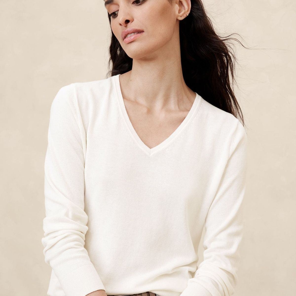 BANANA REPUBLIC - Sweater Mujer Forever V-Neck Blanco Banana Republic