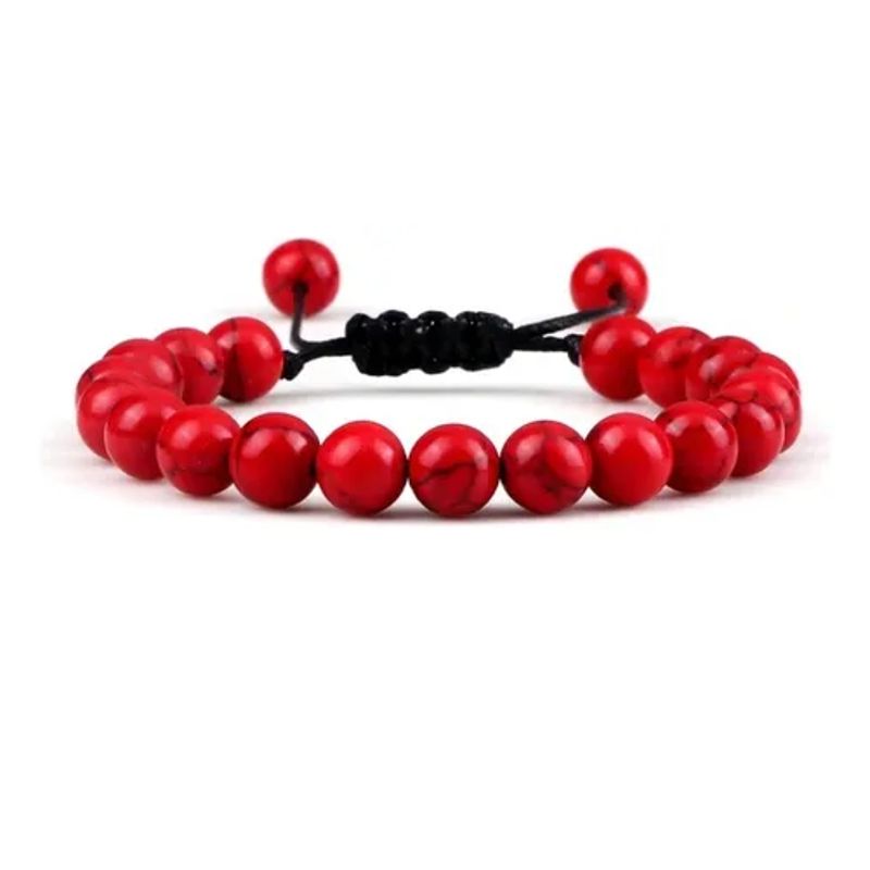 GENERICO - Pulsera De Piedra Jaspe Roja Hombre Y Mujer Moda Royal Madriz