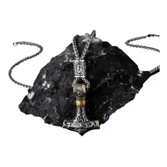 GENERICO - Collar Vikingo Martillo Thor Nordico Runas Hombre Royal Madriz
