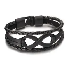 GENERICO - Pulsera De Cuero Infinito Black Hombre Y Mujer Elegante Juvenil