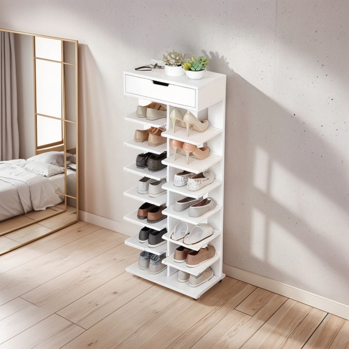 ANYHOGAR - Zapatero Organizador Con Gaveta 14 Pares 7 Niveles