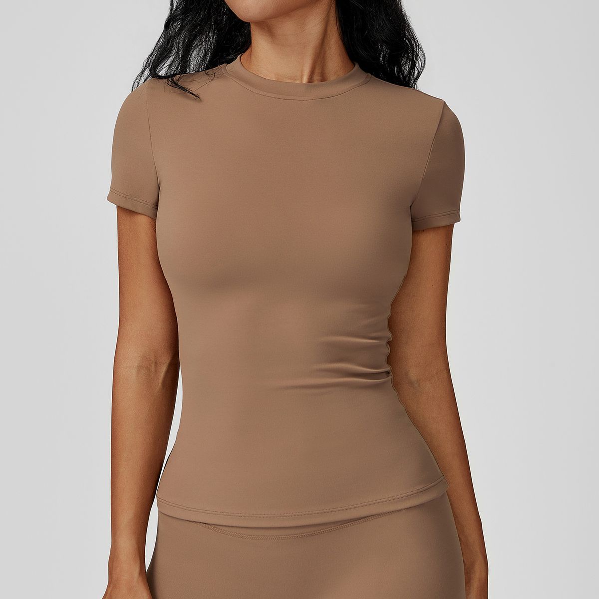 TIOZONEY - Camiseta deportiva de manga corta para mujer-Marrón