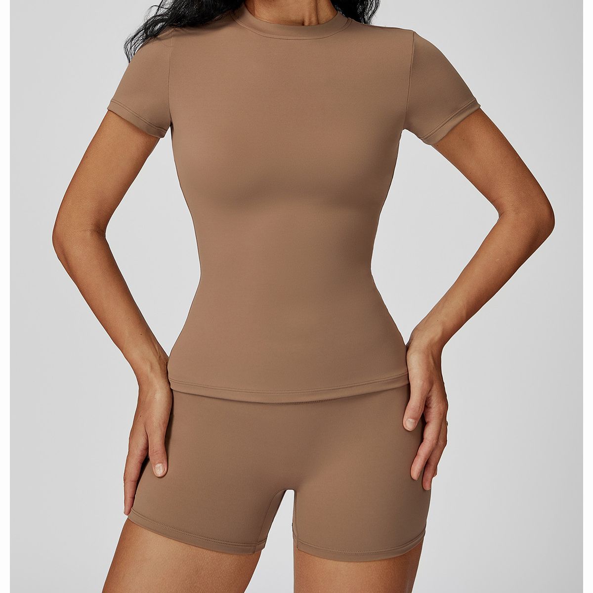 TIOZONEY - Camiseta deportiva de manga corta para mujer-Marrón