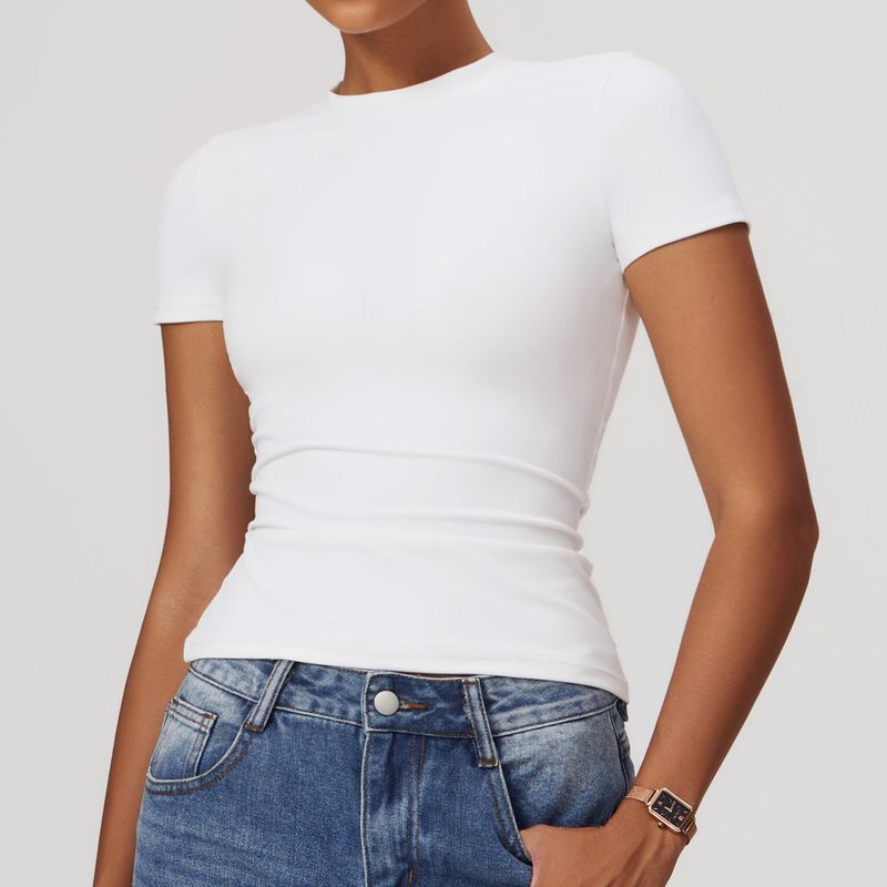 TIOZONEY - Camiseta deportiva de manga corta para mujer-Blanco