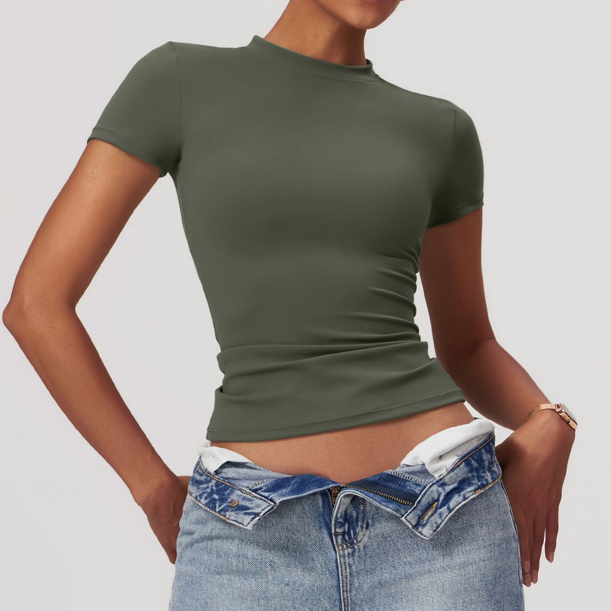 TIOZONEY - Camiseta deportiva de manga corta para mujer-Verde
