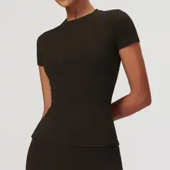 TIOZONEY - Camiseta deportiva de manga corta para mujer-Café