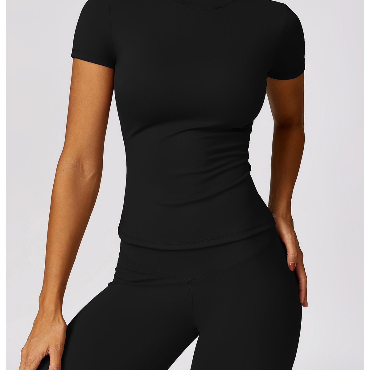 TIOZONEY - Camiseta deportiva de manga corta para mujer-Negro