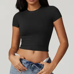 TIOZONEY - Camiseta deportiva de manga corta para mujer-Negro