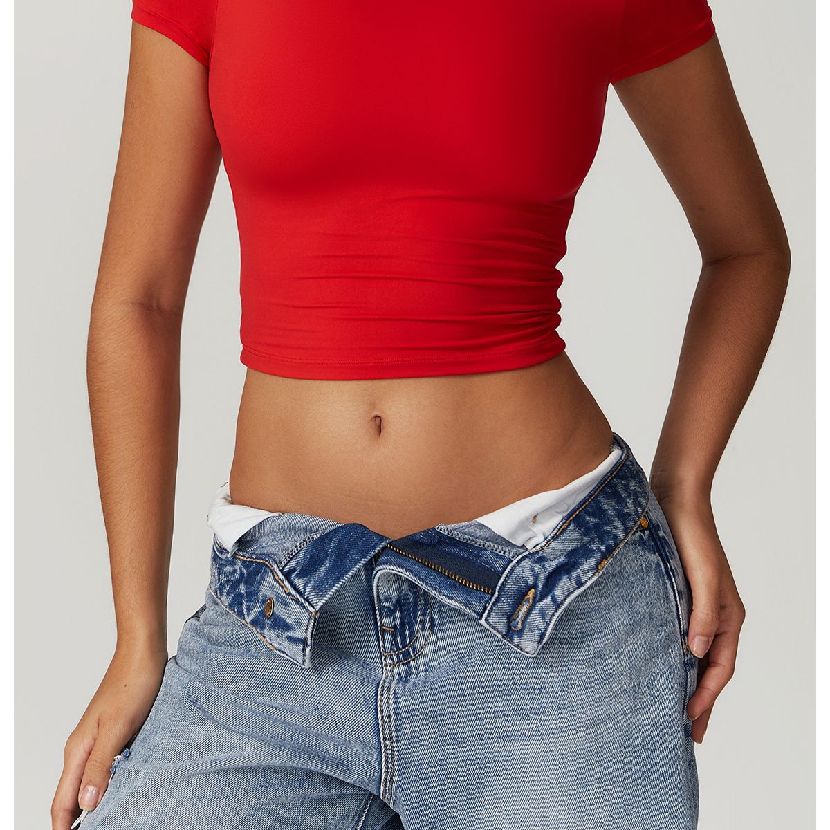 TIOZONEY - Camiseta deportiva de manga corta para mujer-Rojo