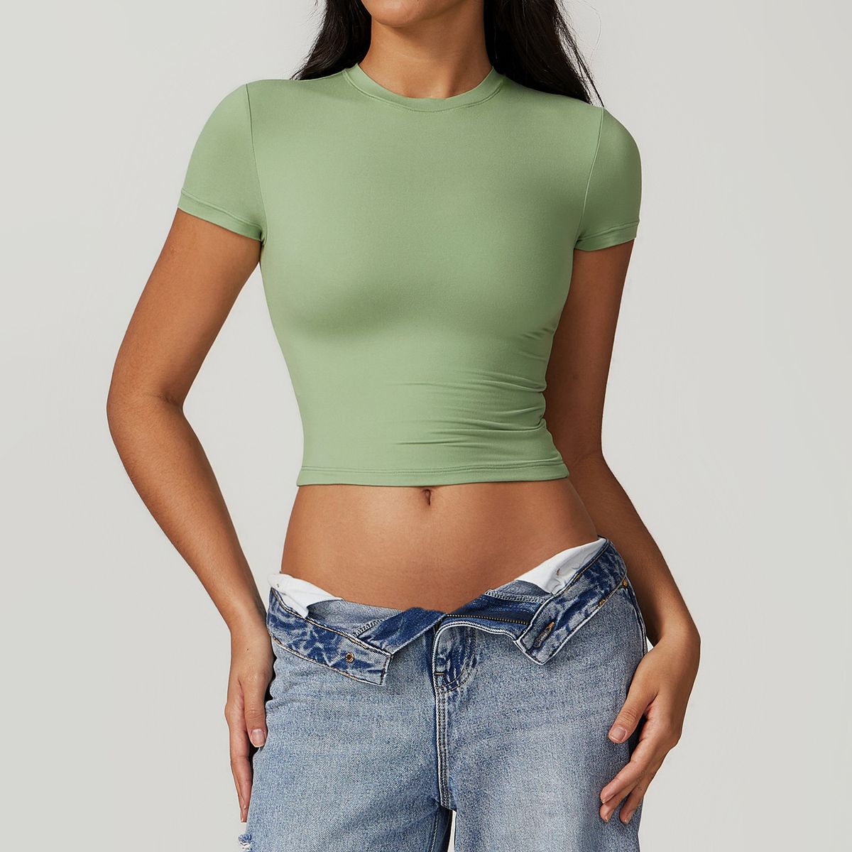 TIOZONEY - Camiseta deportiva de manga corta para mujer-Verde