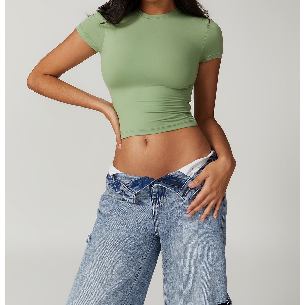 TIOZONEY - Camiseta deportiva de manga corta para mujer-Verde