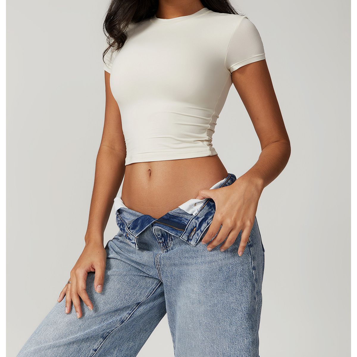 TIOZONEY - Camiseta deportiva de manga corta para mujer-Beige