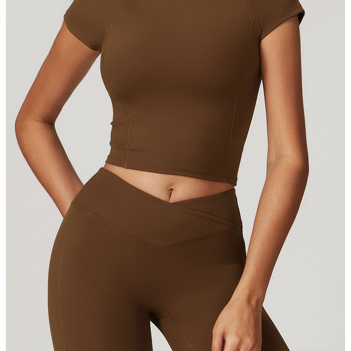 TIOZONEY - Camiseta deportiva de manga corta para mujer-Café