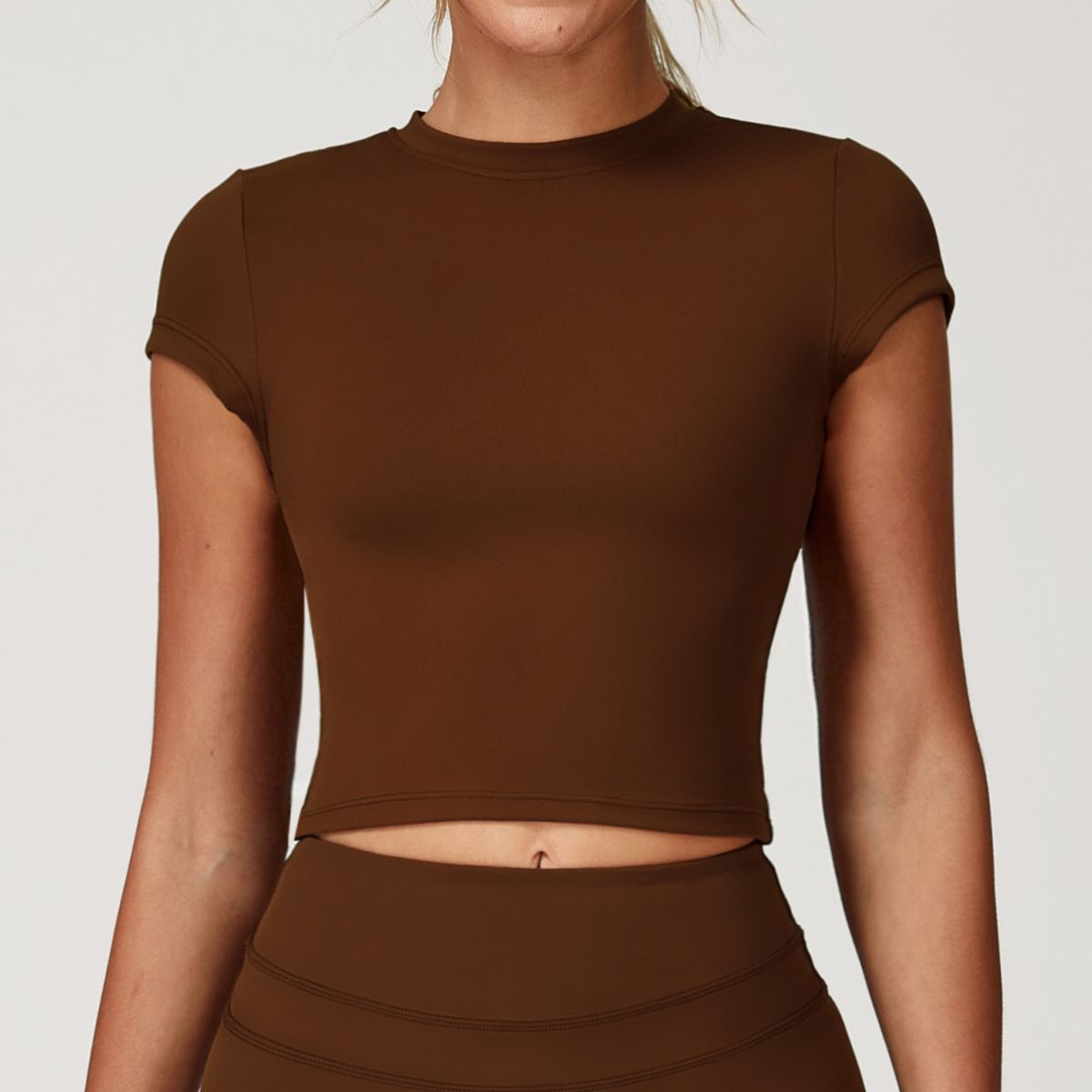 TIOZONEY - Camiseta deportiva de manga corta para mujer-Marrón