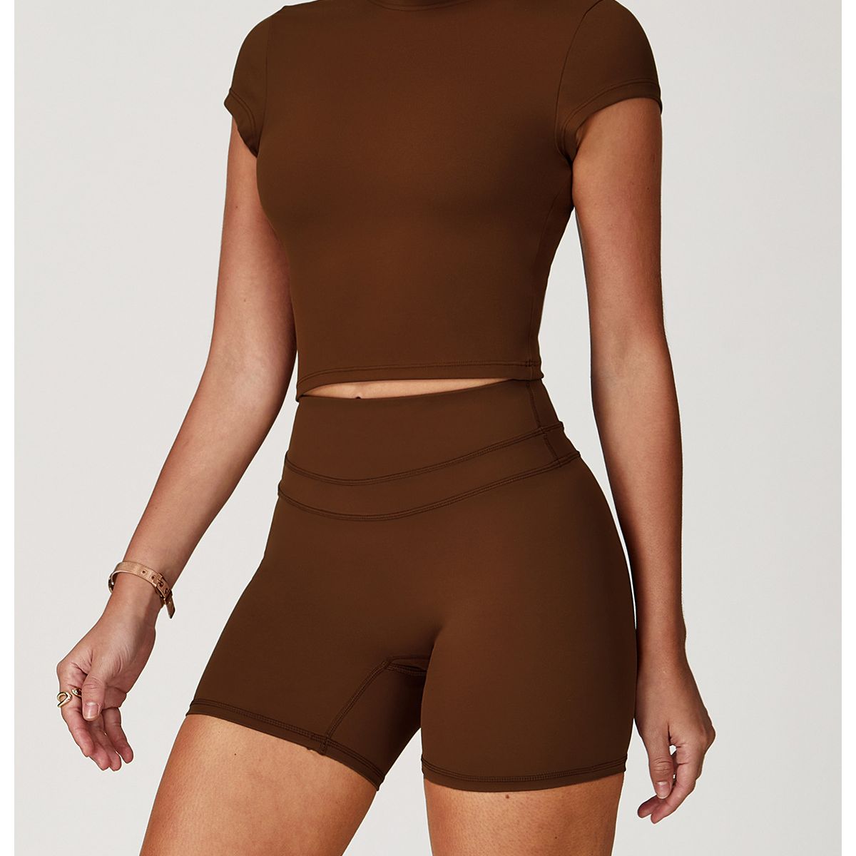 TIOZONEY - Camiseta deportiva de manga corta para mujer-Marrón