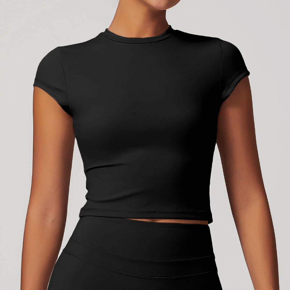 TIOZONEY - Camiseta deportiva de manga corta para mujer-Negro