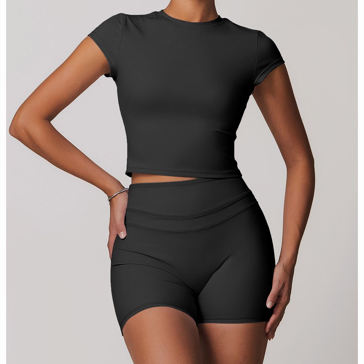 TIOZONEY - Camiseta deportiva de manga corta para mujer-Negro