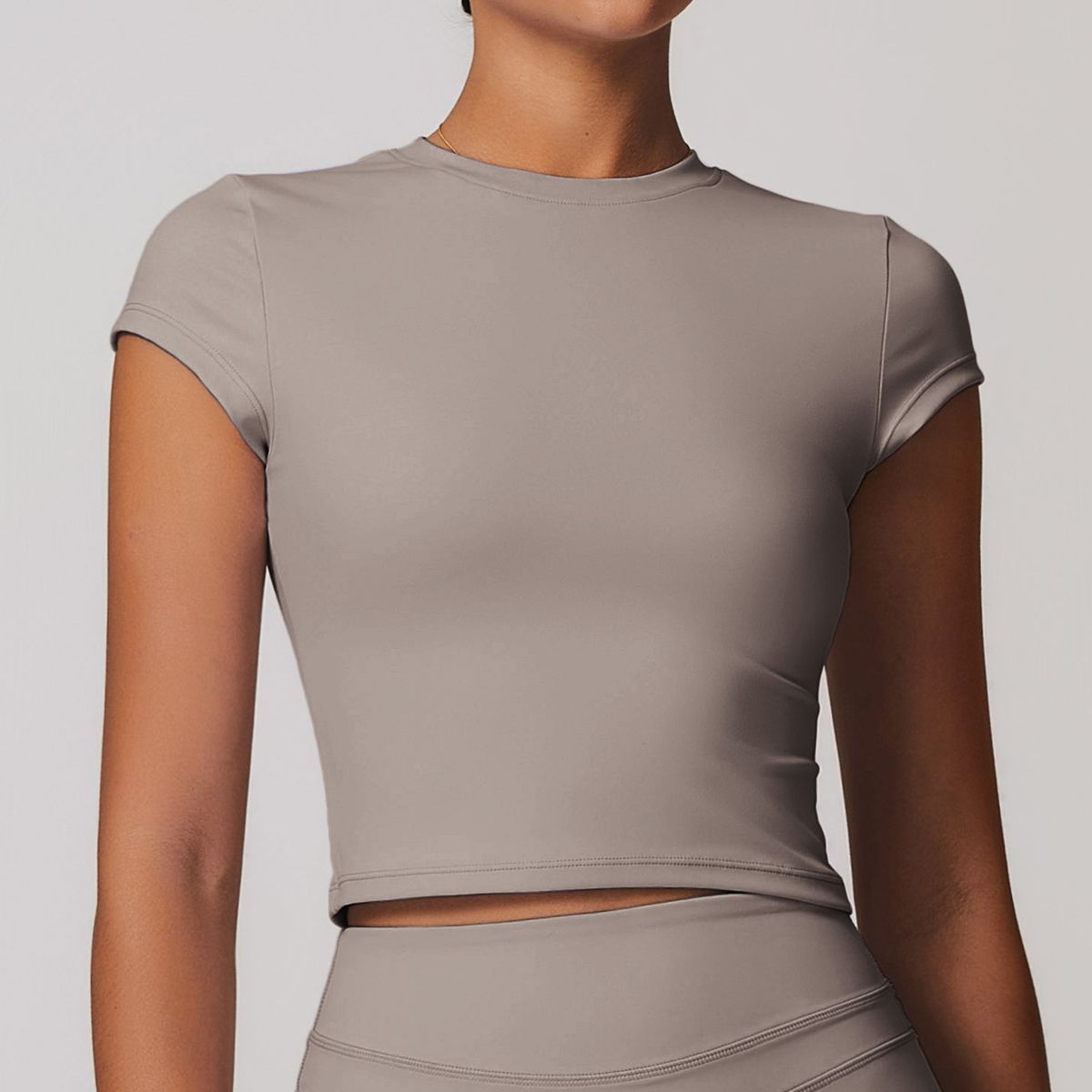 TIOZONEY - Camiseta deportiva de manga corta para mujer-Beige