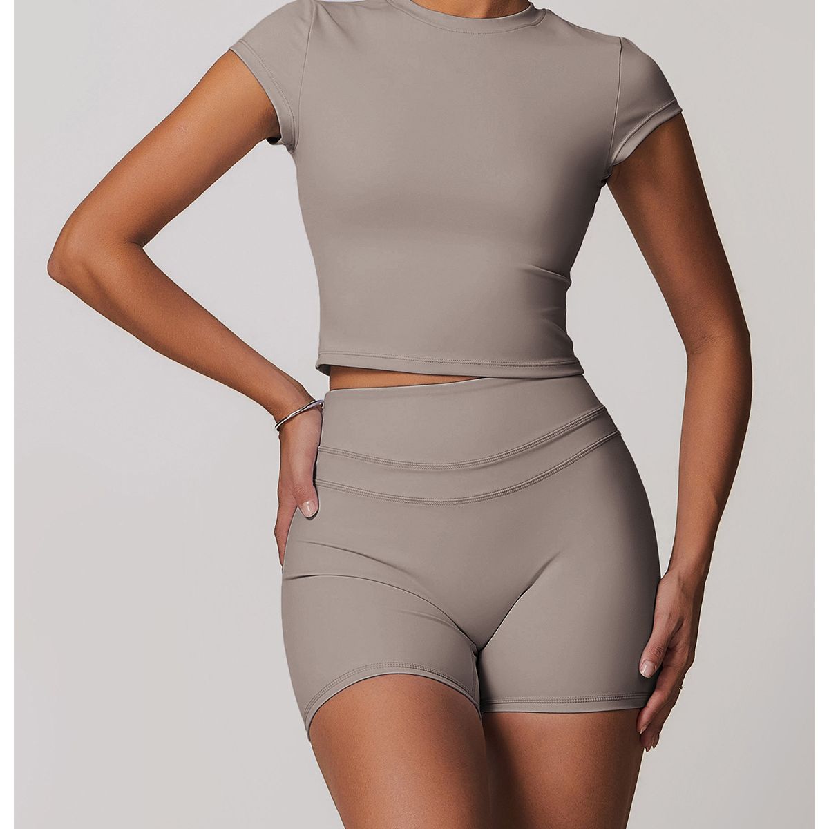 TIOZONEY - Camiseta deportiva de manga corta para mujer-Beige