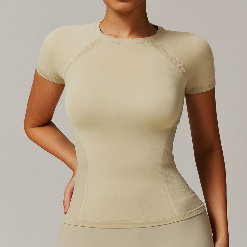 TIOZONEY - Camiseta deportiva de manga corta para mujer-Beige