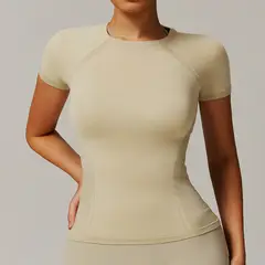 TIOZONEY - Camiseta deportiva de manga corta para mujer-Beige