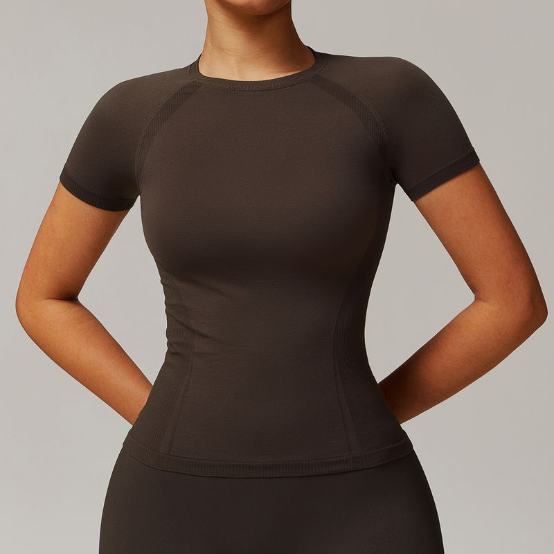 TIOZONEY - Camiseta deportiva de manga corta para mujer-Marrón