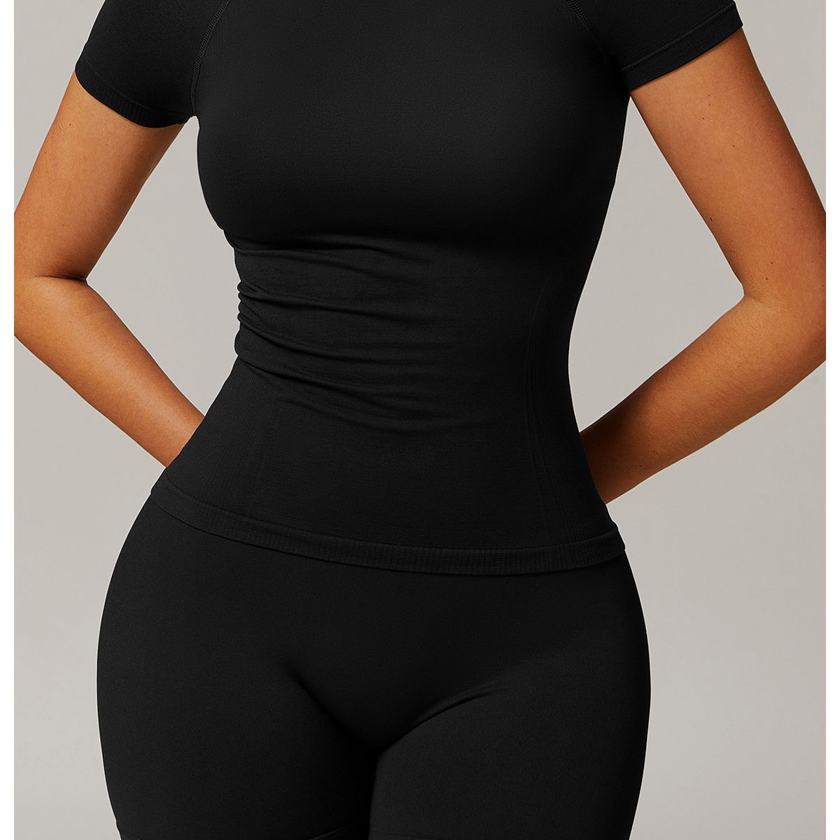 TIOZONEY - Camiseta deportiva de manga corta para mujer-Negro