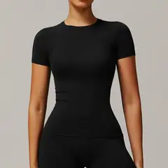 TIOZONEY - Camiseta deportiva de manga corta para mujer-Negro