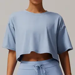 TIOZONEY - Camiseta deportiva de manga corta para mujer-Azul