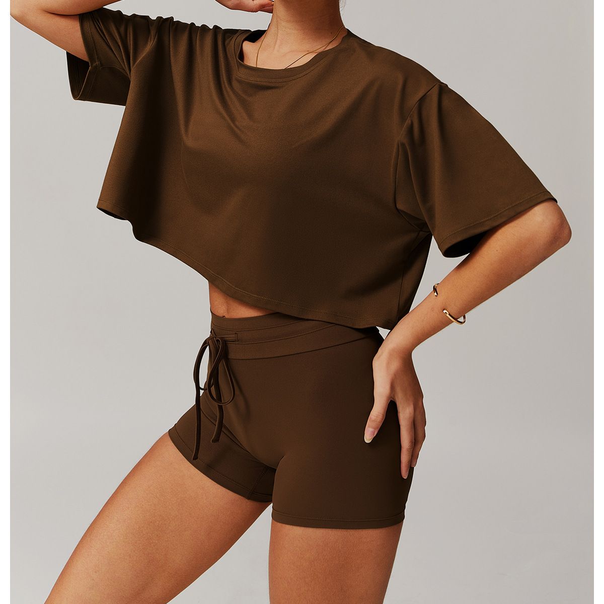 TIOZONEY - Camiseta deportiva de manga corta para mujer-Marrón