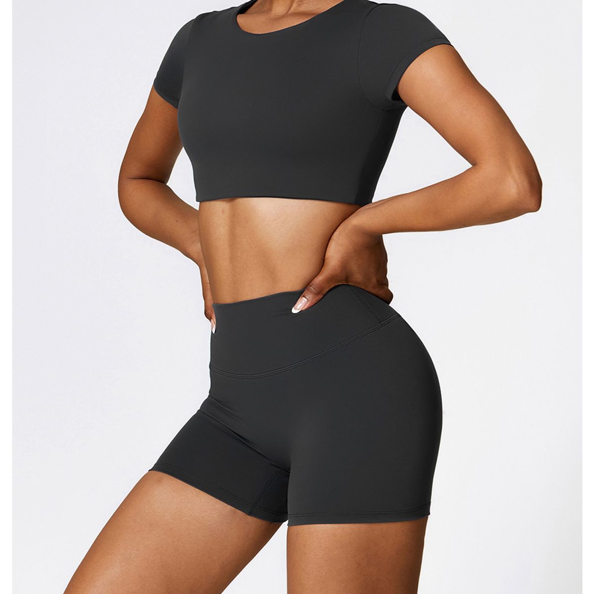 TIOZONEY - Camiseta deportiva de manga corta para mujer-Negro