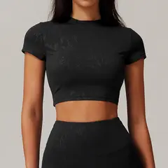TIOZONEY - Camiseta deportiva de manga corta para mujer-Negro
