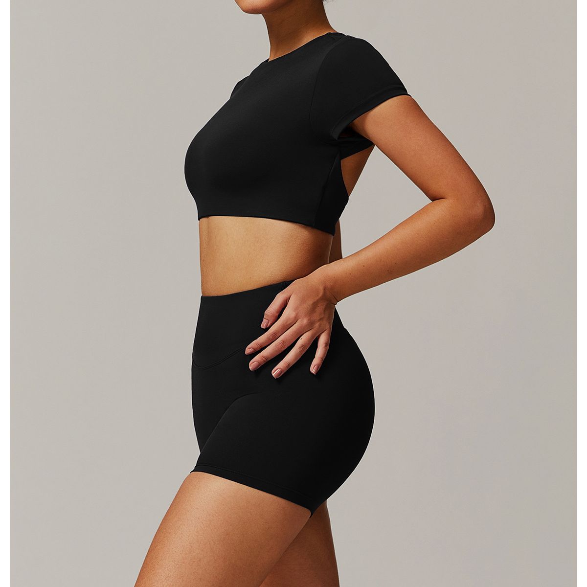 TIOZONEY - Camiseta deportiva de manga corta para mujer-Negro