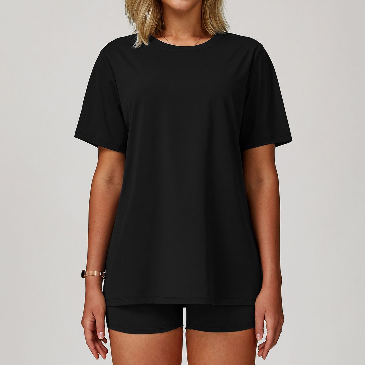 TIOZONEY - Camiseta deportiva de manga corta para mujer-Negro