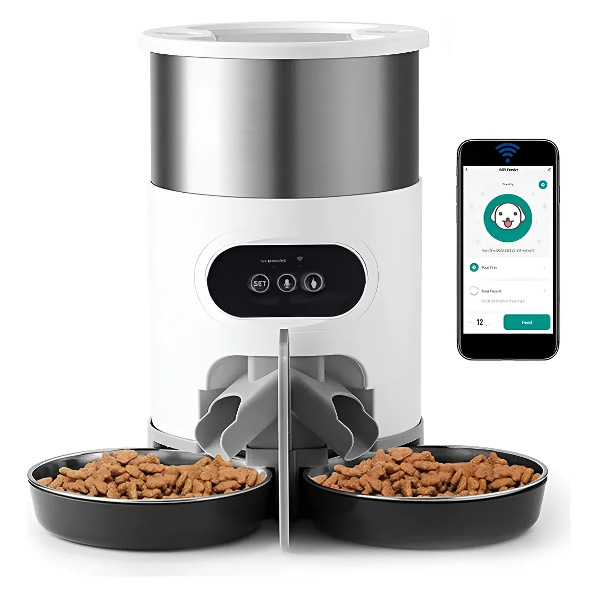 PELUDINES - Dispensador Automático Alimentos Para Mascotas Doble Robot